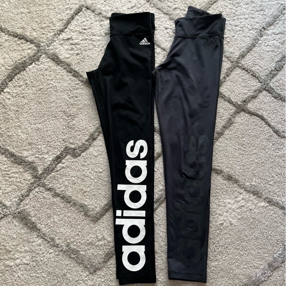Adidas leggings black and gray athletic spellout logo small
